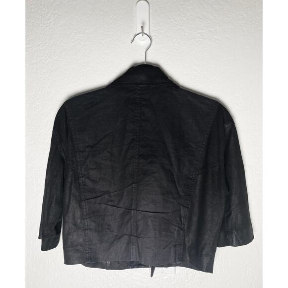 Yaya Aflalo Women's Leather Linen Cropped Moto Black Lightweight Jacket Shacket - Picture 2 of 10